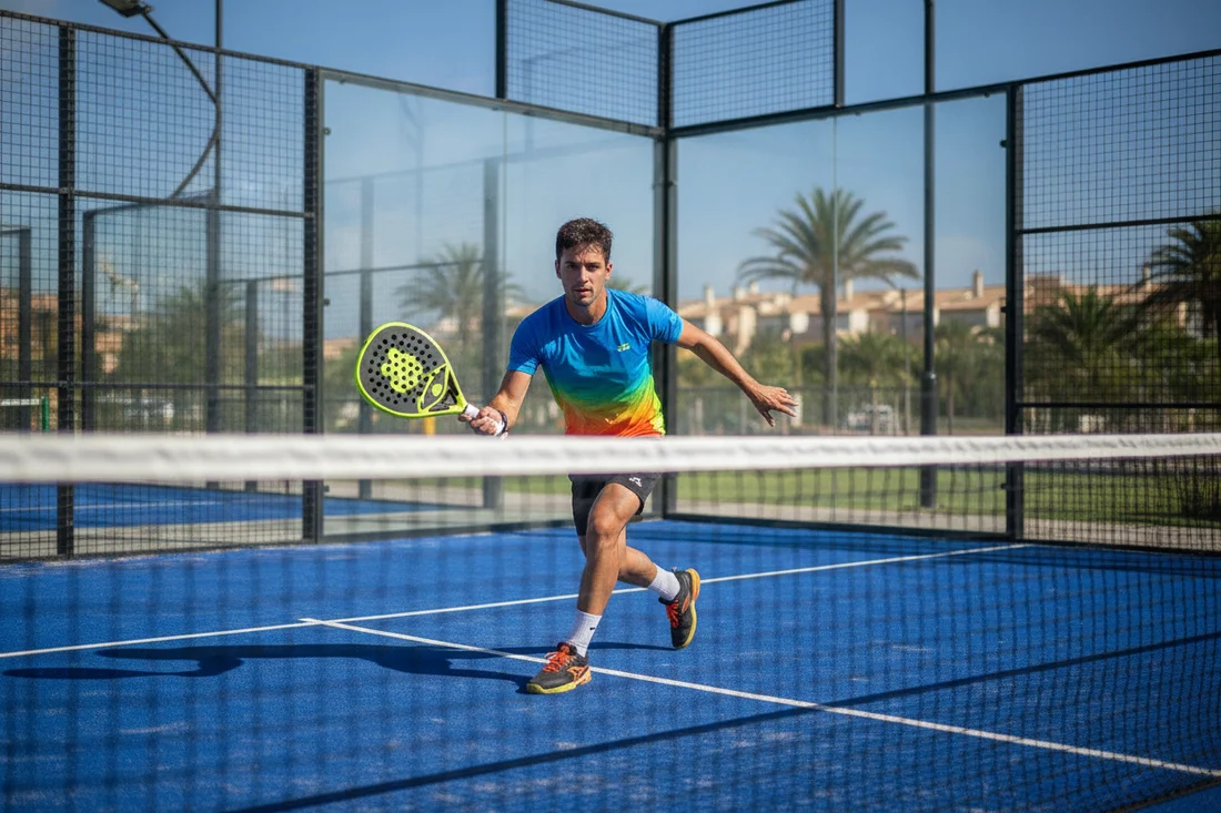 Joueur de padel travaillant sa bandeja au filet