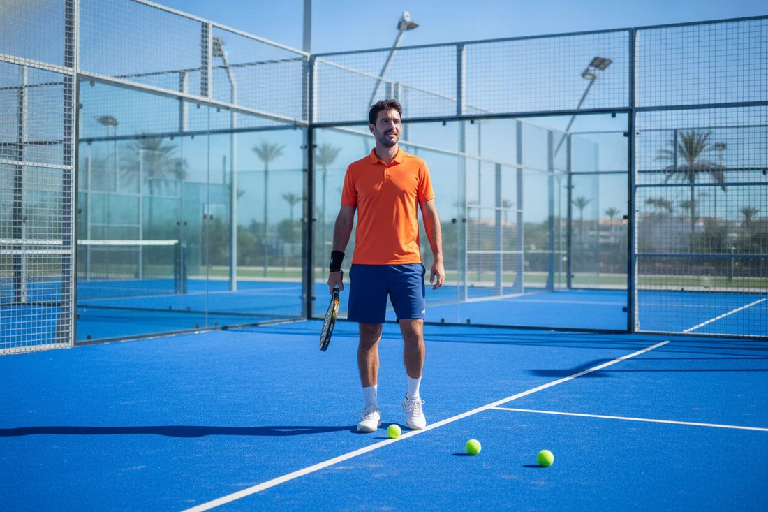 Joueur de padel confiant, suivi du classement et du niveau