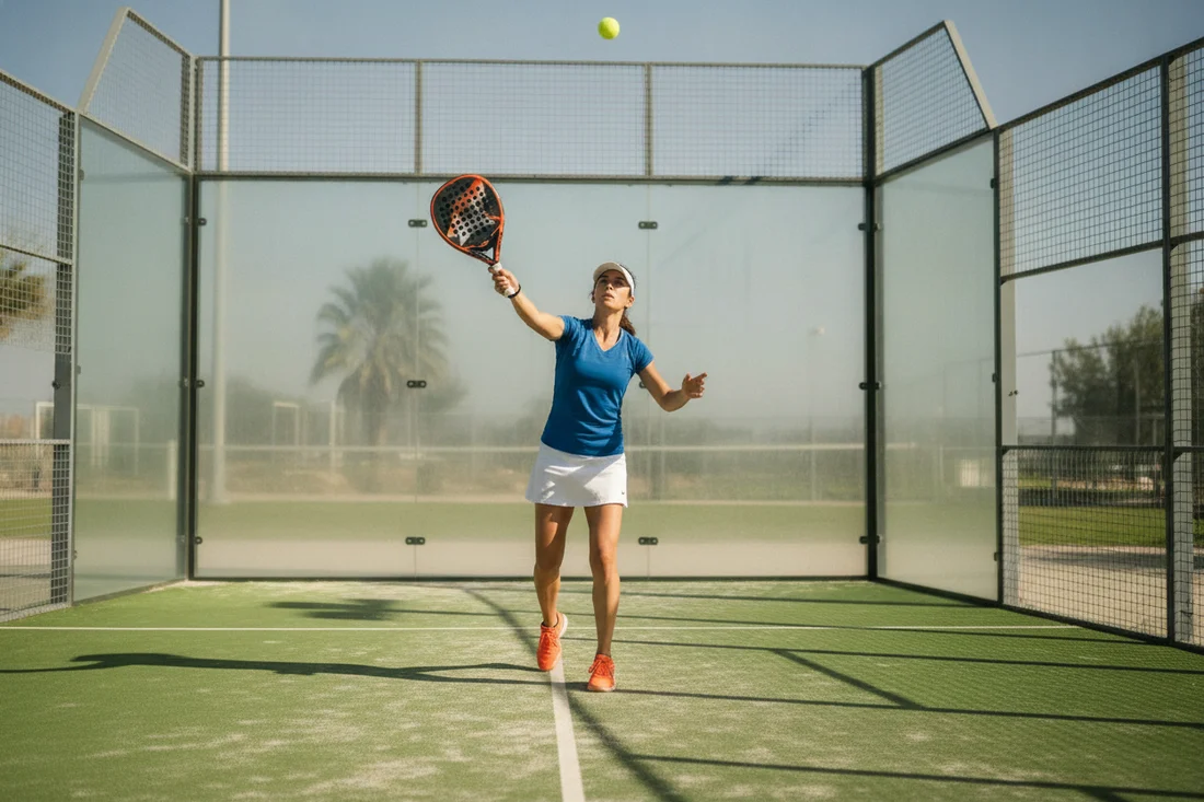 Joueuse de padel travaillant le lob, court vert