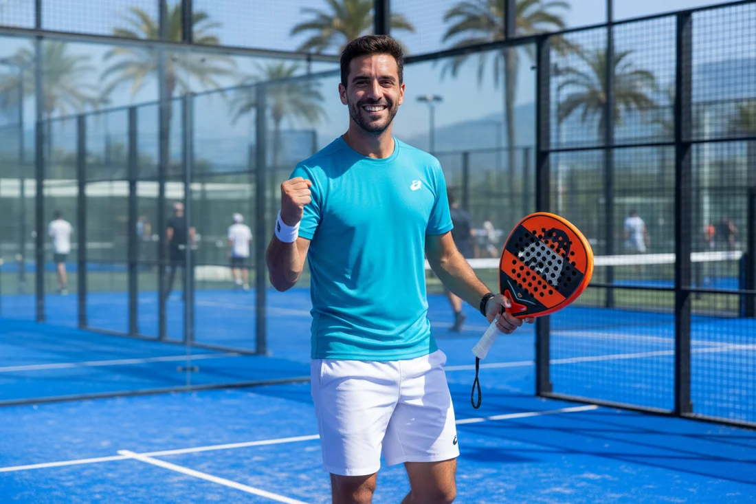 Joueur de padel confiant, progression du niveau dans le temps