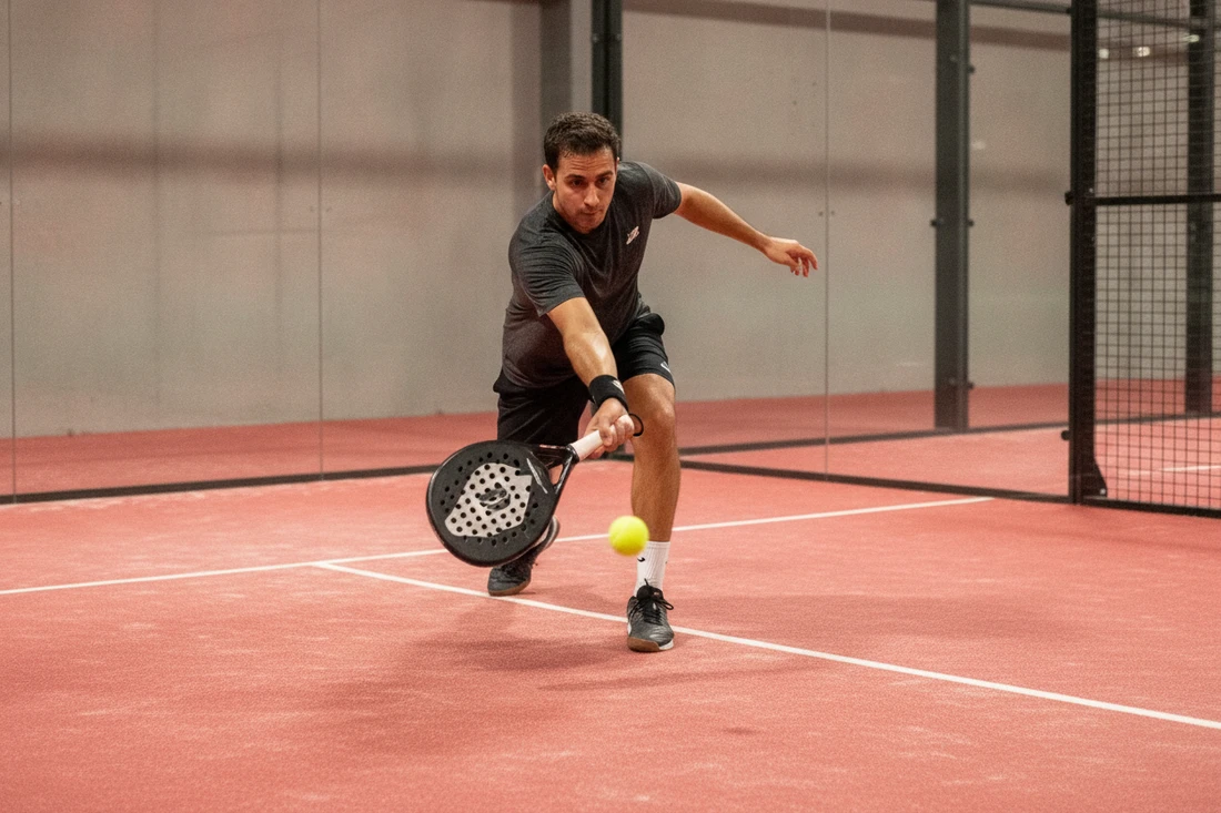 Joueur de padel preparant son service sous la taille