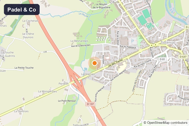 Carte de situation de Padel & Co, impasse Maurice Chauvin à Tinténiac