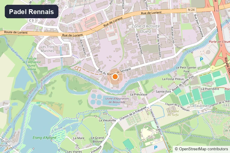 Carte de situation du Padel Rennais, rue du Manoir de Servigné