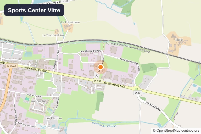 Carte de situation du Sports Center Vitré, rue Alessandro Volta