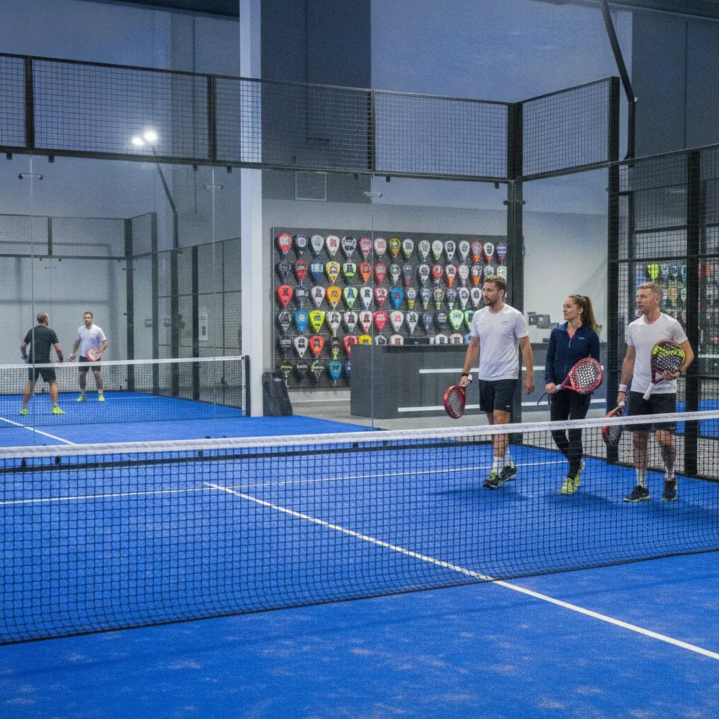 Tarif d'une piste de padel dans le 35 : quatre joueurs entrent sur le terrain