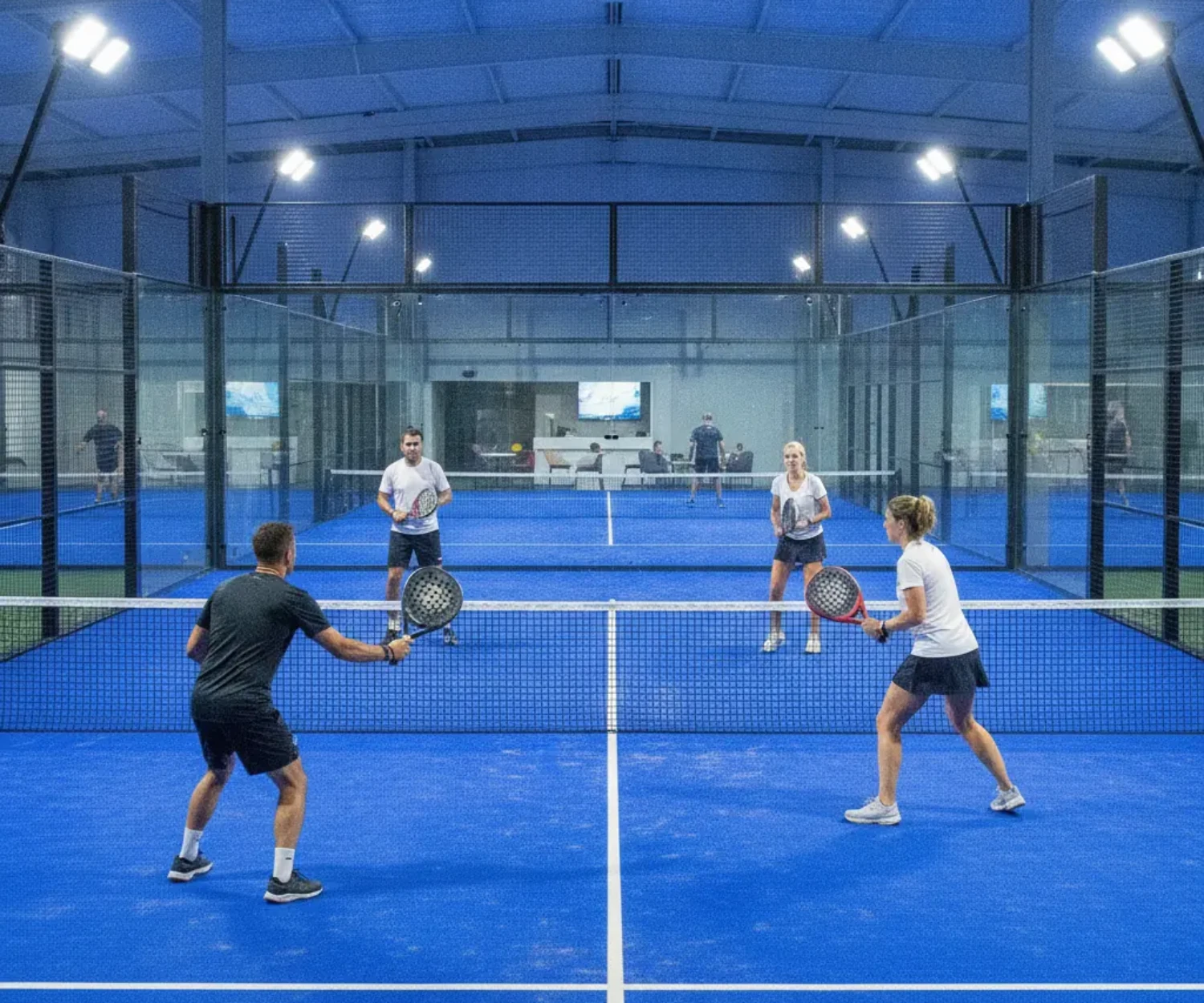Clubs de padel a Rennes : interieur d un club indoor avec plusieurs pistes bleues
