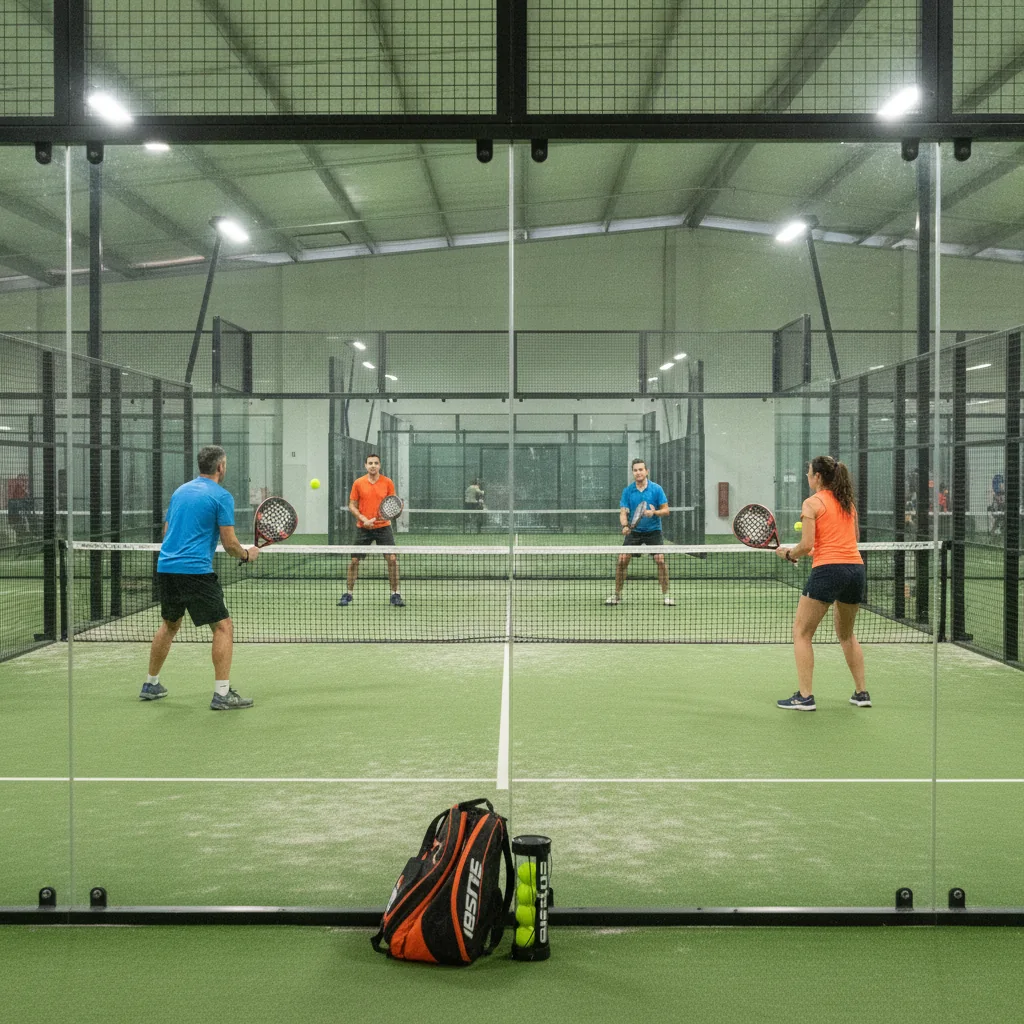 Tarif d'une heure de padel dans un club rennais : partie en double sur une piste indoor