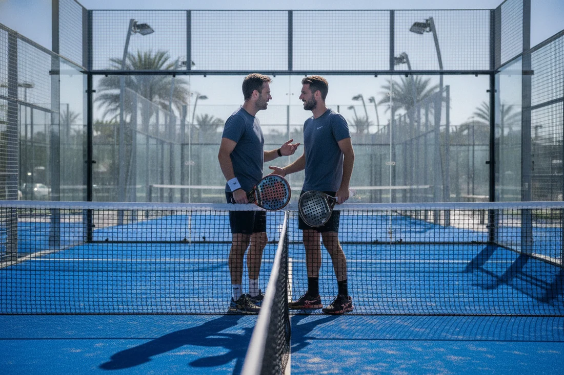 Deux joueurs de padel communiquant pour rester concentrés
