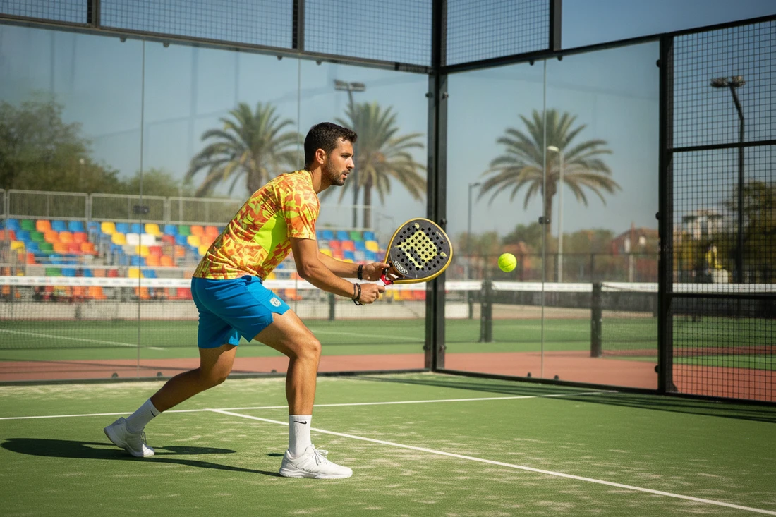 Joueur de padel focalisé sur la balle
