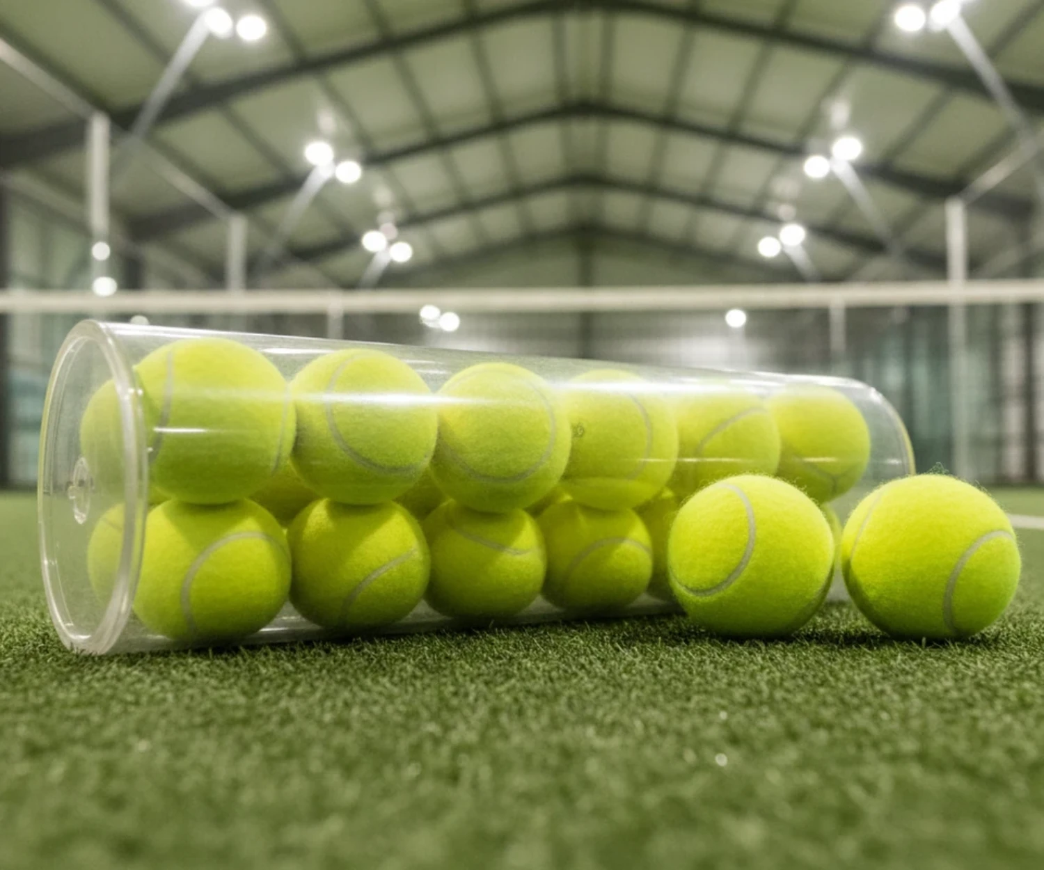 Conserver ses balles de padel : tube pressurise de balles sur le court d un club indoor