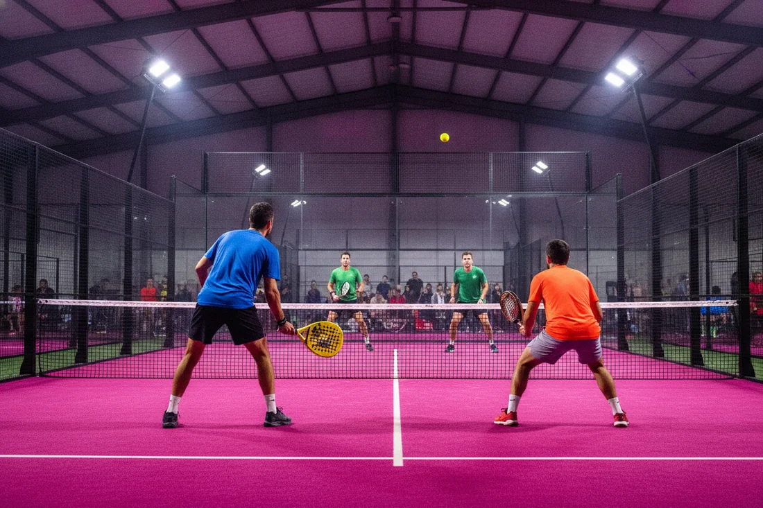 Service au padel sur sol rose, liste d'engagement et selection des paires en tournoi