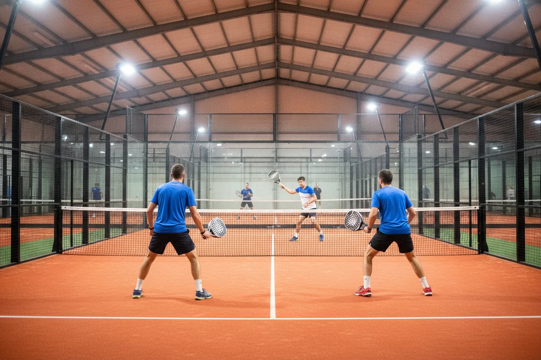 Club de padel indoor sur sol orange, structure affiliee qui delivre la licence du joueur